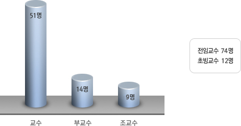 교수 51명, 부교수 14명, 조교수 10명, 전임교수 75명, 초빙교수 12명
